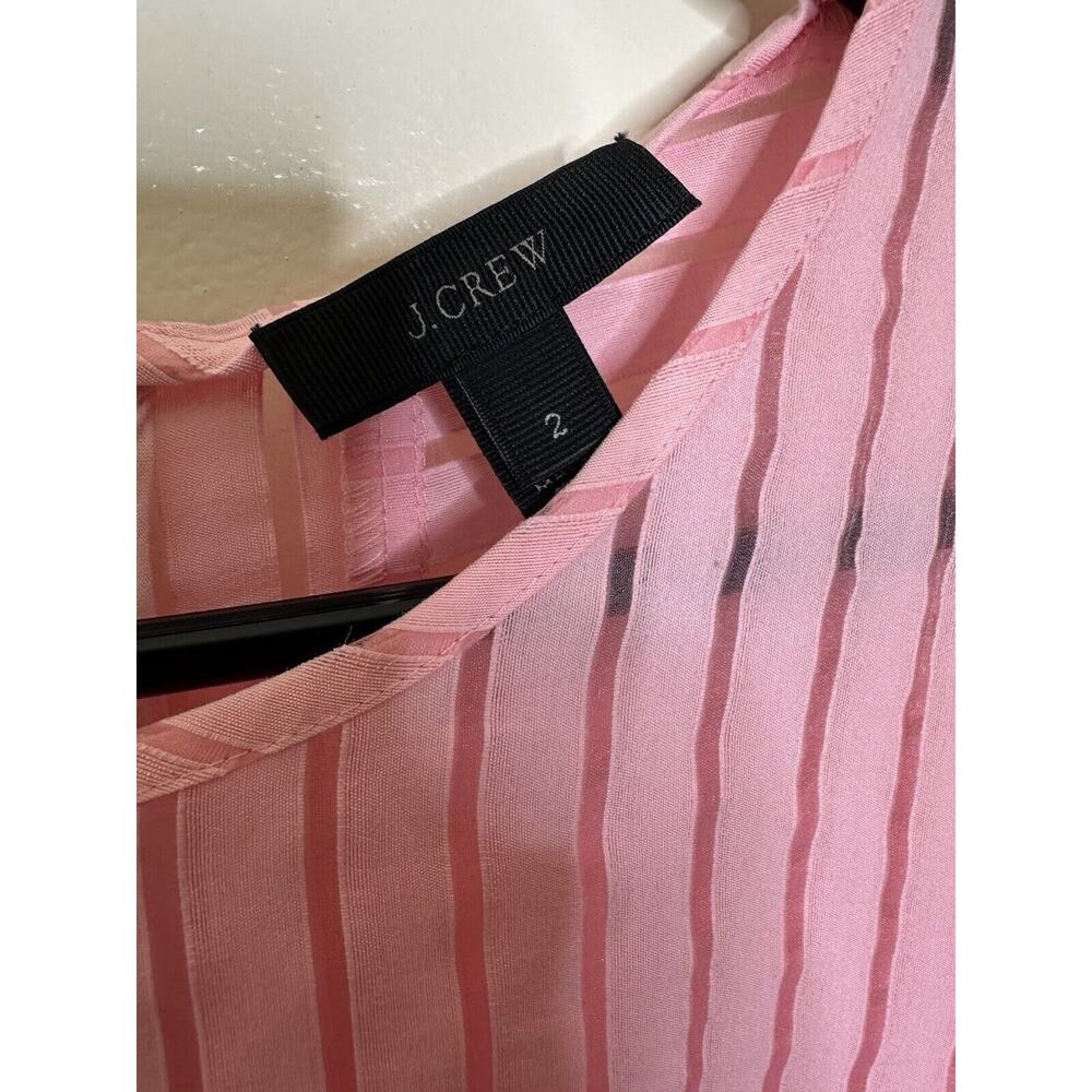 J. Crew Size 2 Pink Shadow Semi-Sheer Striped Short Sleeve Blouse Zip Back Top - Picture 3 of 6